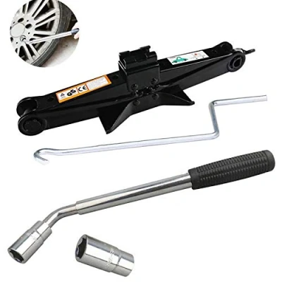 Image of DICN Extendable Lug Nut Wrench Telescopic Wheel Brace 4 Socket Standards 17/19/21/23mm + Scissor Jack 2 Ton/385mm Capacity with Crank Handle Tyre Changing Repair Emergency Garage Tools