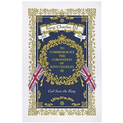 Image of Ulster Weavers King Charles Coronation Tea Towel Special 74 x 48cm in Navy