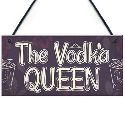 Image of RED OCEAN Vodka Queen Funny Alcohol Friendship Gift Birthday Home Bar Hanging Wall Sign Plaque For Her