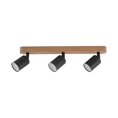 Image of Top Ceiling Spotlight Bar Pine, Black 3xGU10
