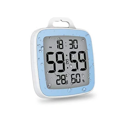 Image of LXSZRPH Shower Clock Digital Kitchen Bathroom Countdown Timer, Waterproof for Water Splashes, Temperature Humidity Display, Standing Wall Cooking Study Makeup Blue