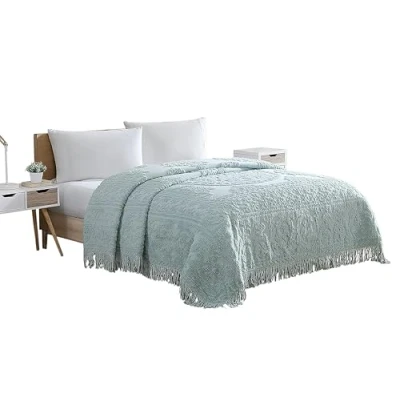 Image of Beatrice Home Fashions Bedspread, Chenille, Blue, Queen