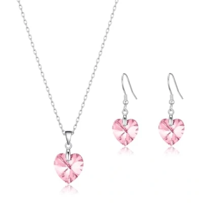Image of Philip Jones Sterling Silver Light Rose Heart Set Created with Zircondia® Crystals