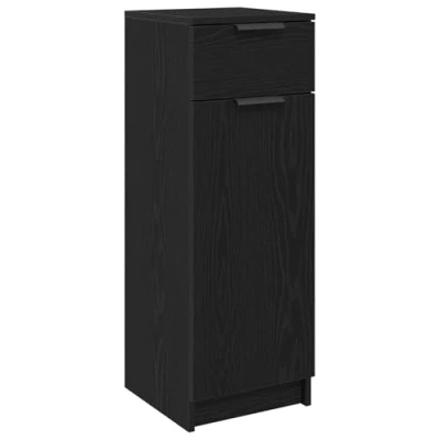 Image of vidaXL Black Oak Storage Cabinet MDF &amp; Veneer, Matte Finish, 2 Compartments 1 Drawer Living Room/Bedroom/Office
