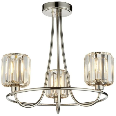 Image of Berenice 3 Light Multi Arm Glass Semi Flush Ceiling Lamp Bright Nickel