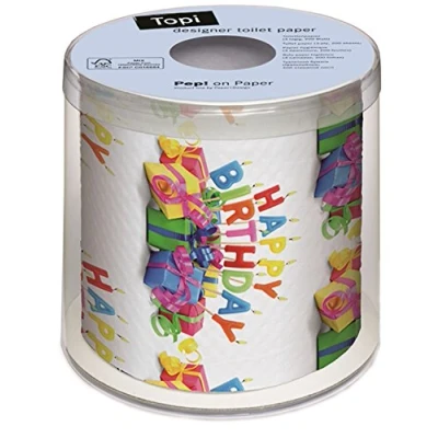 Image of Paper+Design Toilet Paper, 3 Ply, Multicolour, Happy Birthday Pattern, 200 Sheets/Roll (Pack of 1)