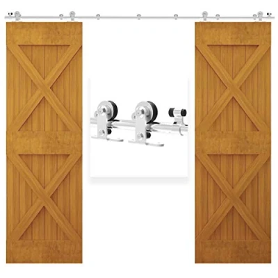 Image of TSMST 183CM/6FT Stainless Steel Sliding Barn Door Hardware Kit Track Roller Closet Accessory for Double