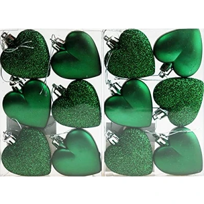 Image of BWG Set Of 12 x Love Heart Christmas Tree Baubles Deep Emerald Green