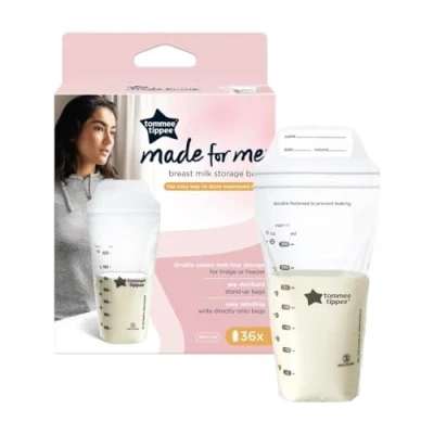 Image of Tommee Tippee Closer to Nature Breast Milk Storage Bags, Pre Sterilised Stand Up Pouches, Secure Double Seal, Single Use, 350ml Capacity, Pack of 36