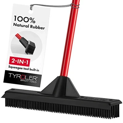 Image of Tyroler 2 in 1 Rubber Broom &amp; Floor Squeegee 33cm Head 100% Brush, 140cm Anti Rust Handle Perfect Carpet Pet Hair for Floor, Wood, Marble, Tiles, Deck, Indoor Outdoor