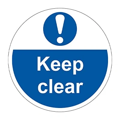 Image of Keep Clear Safety Floor Sticker, Hard Wearing Non Slip/Abrasive Lamination, R9 Grade For Slip Resistance, High Strength Adhesive Backing, 400mm Diameter