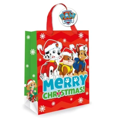 Image of Official Paw Patrol Luxury Christmas Gift Bag, Bag Patrol, Chase Skye Rubble and Marshall Merry Wrap (PTXG1)