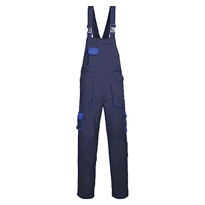 Image of Portwest TX12 Men&#039;s Texo Contrast Bib and Brace Work Overalls Workwear Dungarees with Elasticated Back Storage Pockets Navy, 3X Large