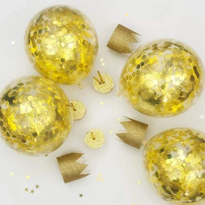 Image of Premium Gold Confetti 12 inch Latex Party Balloons (5 Pack) Queens Jubilee, Street Party, Birthdays, Christmas, New Years Eve and any Celebration