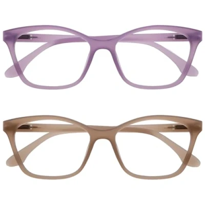 Image of OPULIZE KAT Reading Glasses 2 Pack Cat Eye Frame Purple, Taupe Men &amp; Women Spring Hinges RR59 5U +1.00