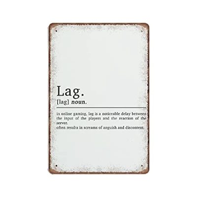Image of Dreacoss Lag Definition Tin Signs Gamer Gifts Retro Funny Metal Sign Vintage Poster Wall Art for Kitchen Garden Bathroom Farm Home Coffee Decor Sign, 20x30 cm