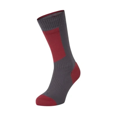 Image of SEALSKINZ Unisex Runton Waterproof Cold Weather Mid Length Sock With Hydrostop, Grey/Red, XL EU