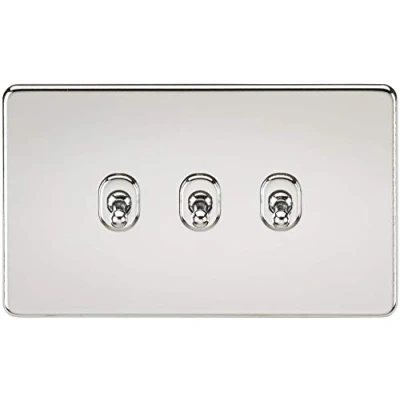 Image of KnightsBridge Screwless 10AX 3G 2 Way Toggle Switch Polished Chrome