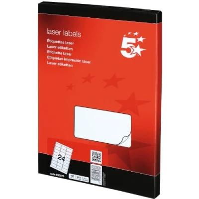 Image of 5 Star Addressing Labels Laser 24 per Sheet 64x34mm White [2400 Labels]