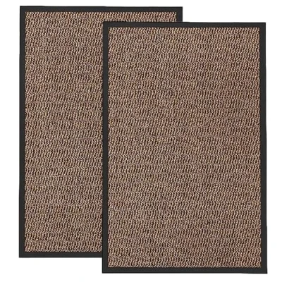 Image of KAV Washable Door Mat Dirt Trapper Durable Non Slip Mats Indoor Perfect Dust Absorbent Rug for Home, Kitchen, Office (40x60) cm, (1.31 x 1.97) ft Brown/Black Pack of 2