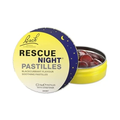 Image of Rescue Night Pastilles (Blackcurrant), For a Natural Night&#039;s Sleep, Flower Essences, Helps Switch Off from Repetitive Thoughts, Disconnect Distractions, Support, Aid Restful
