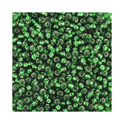 Image of Size 8 Seed Beads Silver Lined Green Qty 100 Grams