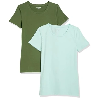 Image of Amazon Essentials Women&#039;s Classic Fit Short Sleeve Crewneck T Shirt, Pack of 2, Military Green/Mint Green, XXL