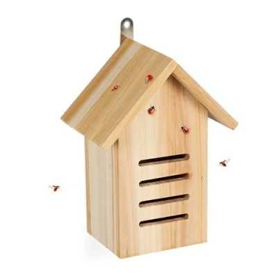 Image of Relaxdays House, Wood, HWD: 25 x 18.5 12 cm, Weatherproof, to Hang Up, Insect Hotel for Ladybirds, Natural