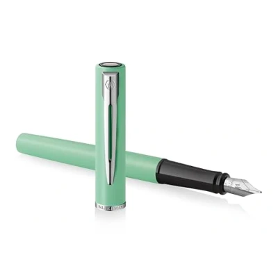 Image of Waterman Allure Fountain Pen Mint Green Pastel with Chrome Trim Fine Nib Black Ink Gift Boxed