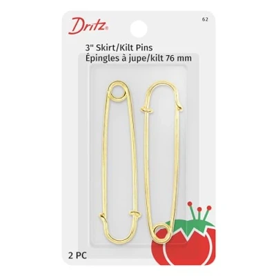 Image of Dritz 62 Skirt/Kilt Pins, Brass Finish, 3 Inch (2 Count), Gilt