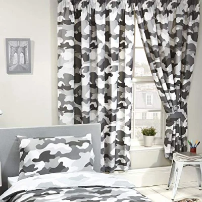Image of Price Right Home Army Camouflage Grey Kids/Teens Bedroom Range Duvet Cover Set, Fitted Sheet Set &amp; Curtains Available (54&quot; Curtains)