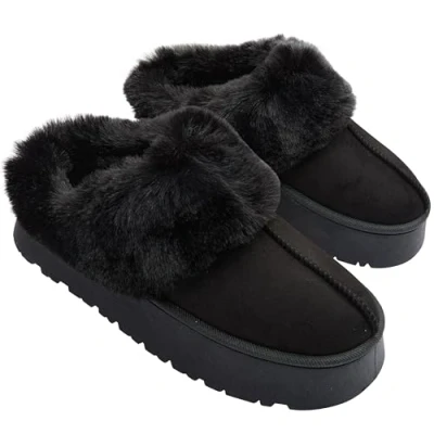 Image of CityComfort Sherpa Lined Slippers for Women Teenagers, Fluffy Slip On House Shoes with Non Sole Gifts Her (Black, 4 UK)