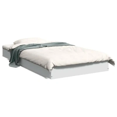 Image of vidaXL White Bed Frame Single Bedstead 100x200 cm Engineered Wood, Modern Design with Slatted Base