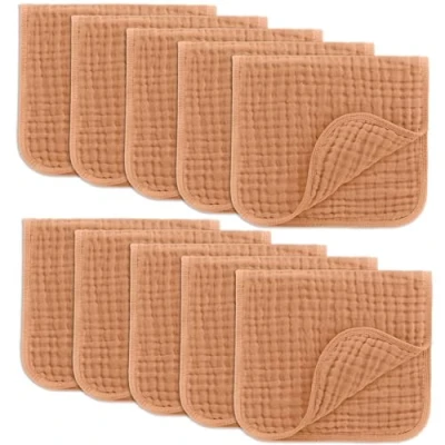 Image of Comfy Cubs Muslin Cloths for Baby, Baby Essentials, Burp Cloths, Squares, 100% Cotton, Hand Washcloths 6 Layers Extra Absorbent and Soft (Caramel, 10 Pack, 50 X 25 CM)