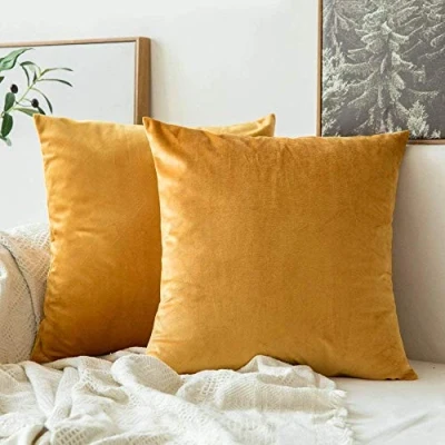 Image of MIULEE Pack of 2 Velvet Soft Decorative Square Throw Pillow Case Cushion Covers Luxury Pillowcases for Livingroom Sofa Bedroom with Invisible Zipper 40cm x 16x16 Inches Gold