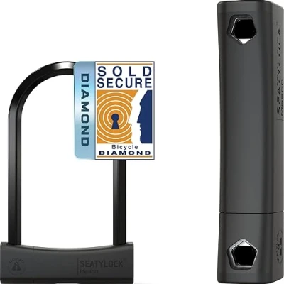 Image of SeatyLock Mason Bike U Lock Patented Heavy Duty Anti Theft Sold Secure Diamond Rated ULock High Security Bicycle with Key D for City Electic or Mountain Bikes and Scooters (8.7&quot;)