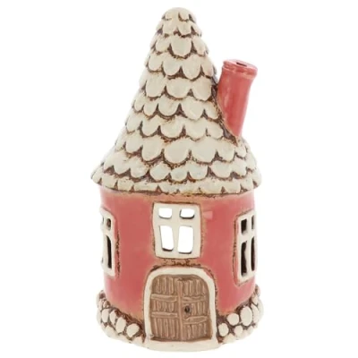 Image of Shudehill Giftware Village Pottery Round Heart House Tealight Holder Blue, Pink, Grey &amp; Teal (Dark Pink)