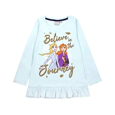 Image of Vanilla Underground Frozen 2 Elsa and Anna Believe Long Sleeve Girl&#039;s Frill T Shirt Blue