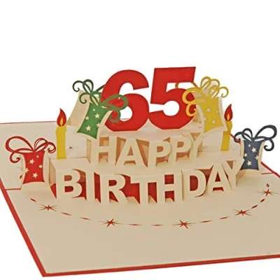 Image of Favour Pop Up greeting card for 65th birthday A filigree work of art that unfolds when the intricate red envelope is opened TA65R