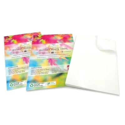 Image of Evergreen Goods 40 Sheets Glossy White Vinyl Sticker Label A4 Sheets, Waterproof, Printable Self Adhesive, Compatible with Cricut &amp; Silhouette