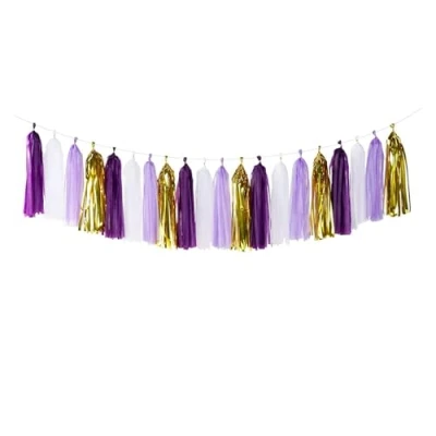 Image of Fkereg 20 Pieces Tissue Paper Tassel Garland, Birthday Garland Party Decor, Metallic Fringe Balloon Banner Tails for Classroom Baby Shower Gender Reveal Hanging Decoration, E
