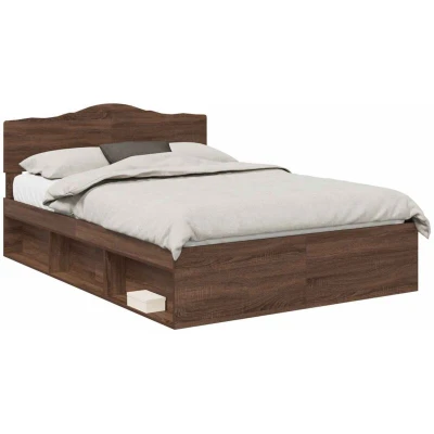 Image of vidaXL Bed Frame with Headboard Brown Oak 140 x 200 cm Solid Pine Wood