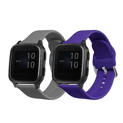 Image of kwmobile Watch Strap Set Compatible with Garmin Venu Sq Music/Sq 2x TPU Silicone Fitness Tracker Sports Band Size Small (S)