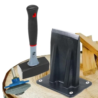 Image of SPARES2GO Kindling Splitter Lump Sledge Hammer Blade Sharpener Drill Attachment Kit Log Wood Splitting Chisel Set (Large)