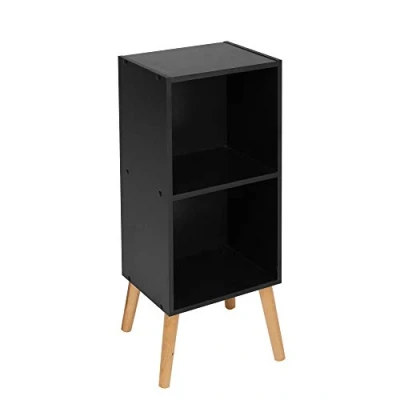 Image of URBNLIVING Wooden Storage Cube Bookcase Scandinavian Style Legs Unit (Black Bookcase, Beech Legs)