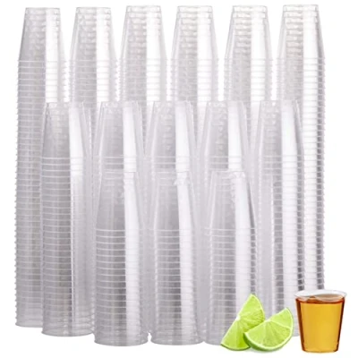 Image of MATANA 500 Plastic Shot Glasses, Clear (30ml / 1oz) Reusable Glasses Plastic, Glass, Jelly Shots, Sample Tasting Cups for Parties, Birthdays, Weddings, Stag, Hen Parties