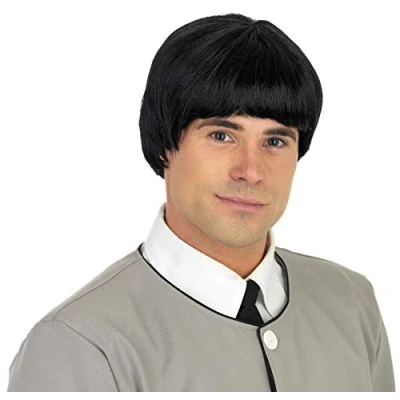 Image of Fun Shack Pop Rock Psychedelic Band 60s Wig for Men, Brown Mens Wig, Short Hair Black Bowl Cut One Size