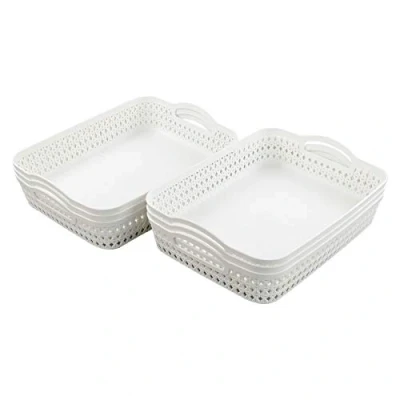 Image of Fosly A4 Paper Storage Tray, Plastic Office Shallow Basket Set of 6, White
