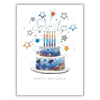 Image of Noel Tatt Son in Law Birthday Card Cake &amp; Stars Eco Friendly Recyclable