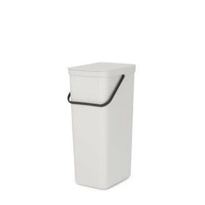 Image of Brabantia Sort &amp; Go Waste Bin 40L Large Recycling for Kitchen Stay Open Lid Carry Handle Easy to Clean Fits Closely the Wall Compost Light Grey 27 x 35 62 cm